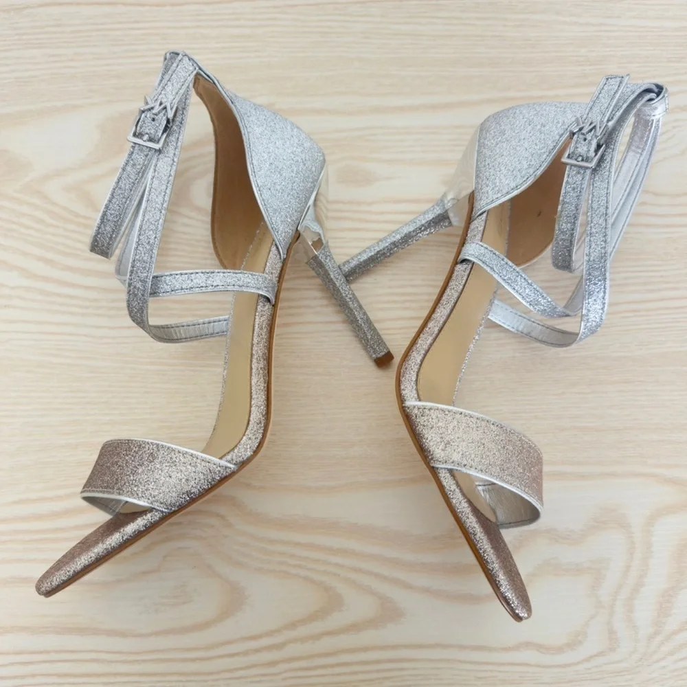 MICHAEL KORS Astrid 2-Tone Glitter Embellished Ankle Wrap Evening Sandal 37.5